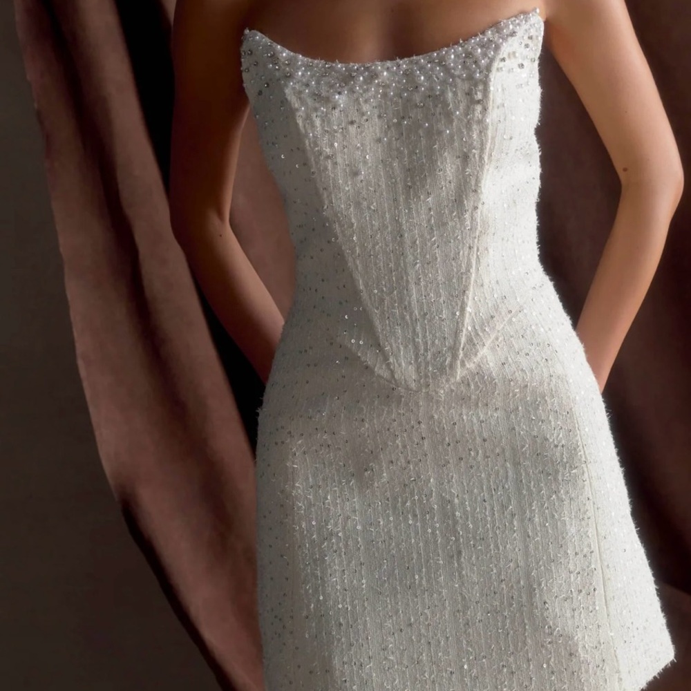 Meshki Lorrie Tweed White Corset Mini Dress XXS